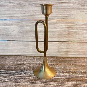 Vintage Brass Bugle/Trumpet Candlestick Holder | MCM Novelty